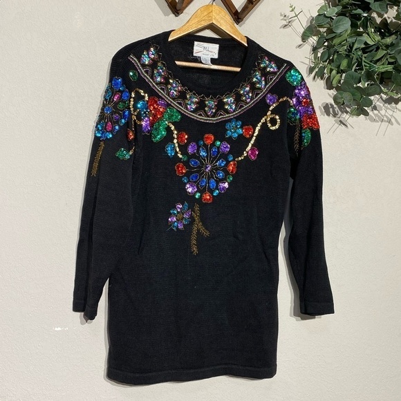 SML Sport Sweaters - SML SPORT vintage retro 1992 sequin and bead bedazzled sweater fabulous unique